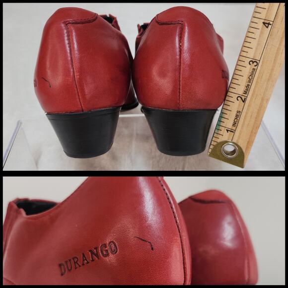 Vintage Victorian Gothic Blood Red Pointed Toe Ankle Boots 6.5 Western Romantic - Picture 9 of 11